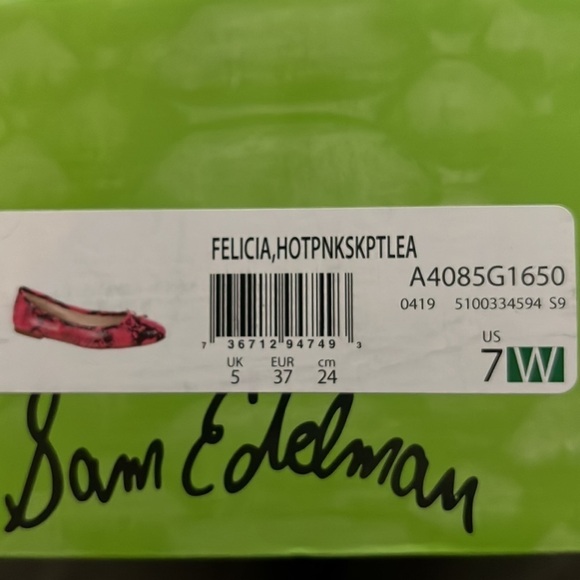 Sam Edelman Felicia Hot pink snake embossed leather ballerina flats Sz 7 W new - Picture 12 of 12